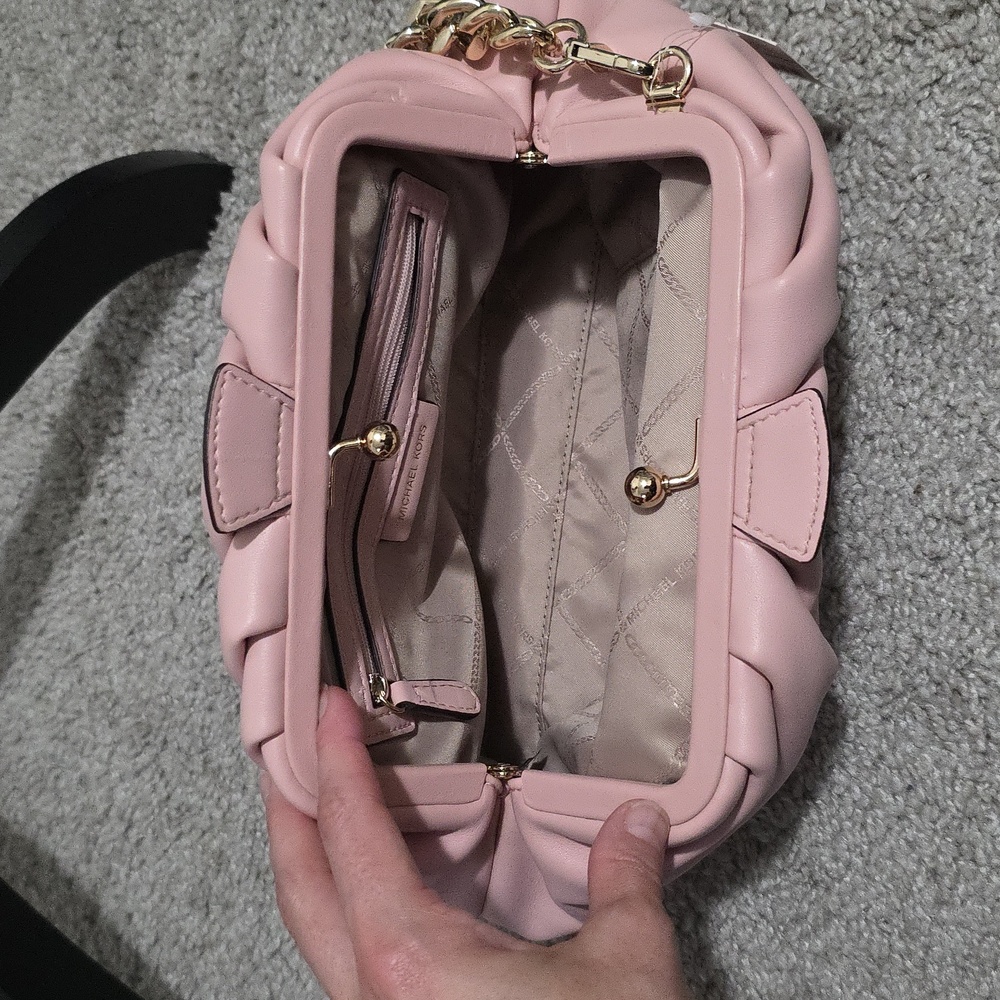 Michael Kors Small Nola Chain Clutch Shoulder Crossbody Bag Smokey Rose Pink - Picture 11 of 16